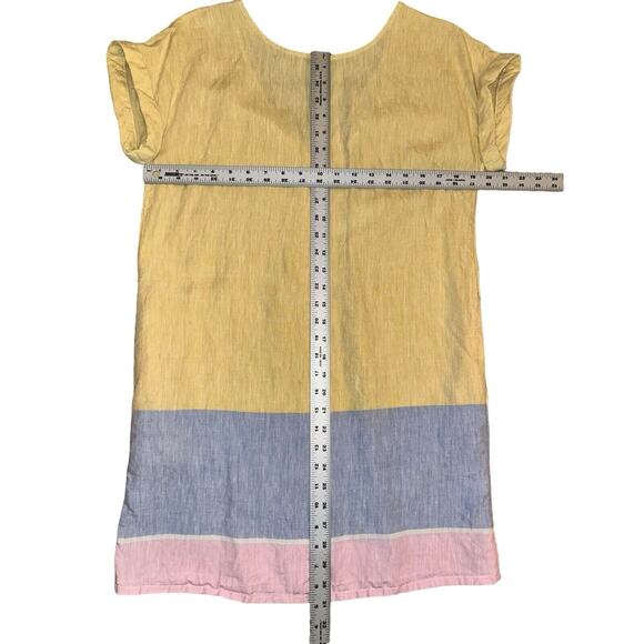 C&C California Yellow Blue Pink 100% linen‎ Knee Length dress. Size M - Picture 7 of 11